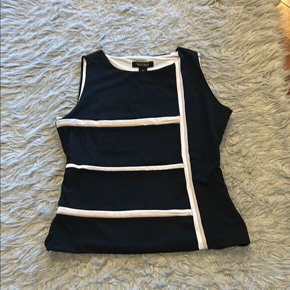 White House Black Market Fitted Tank Top Black, Pink and Tan Stripped - Picture 1 of 5